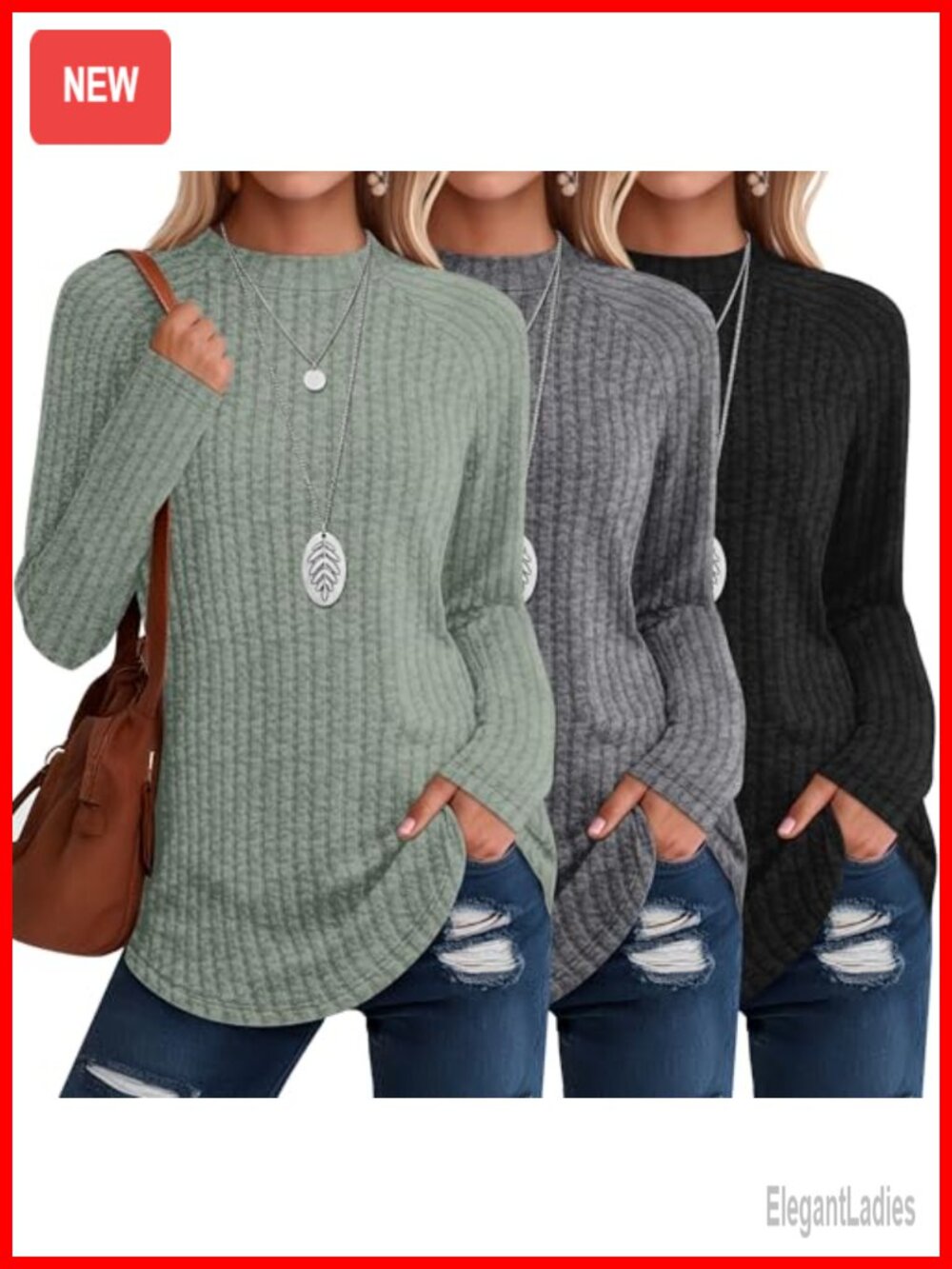 3 Pack Women's Mock Turtleneck Tops Long Sleeve Ribbed Knit Tunic Sweaters